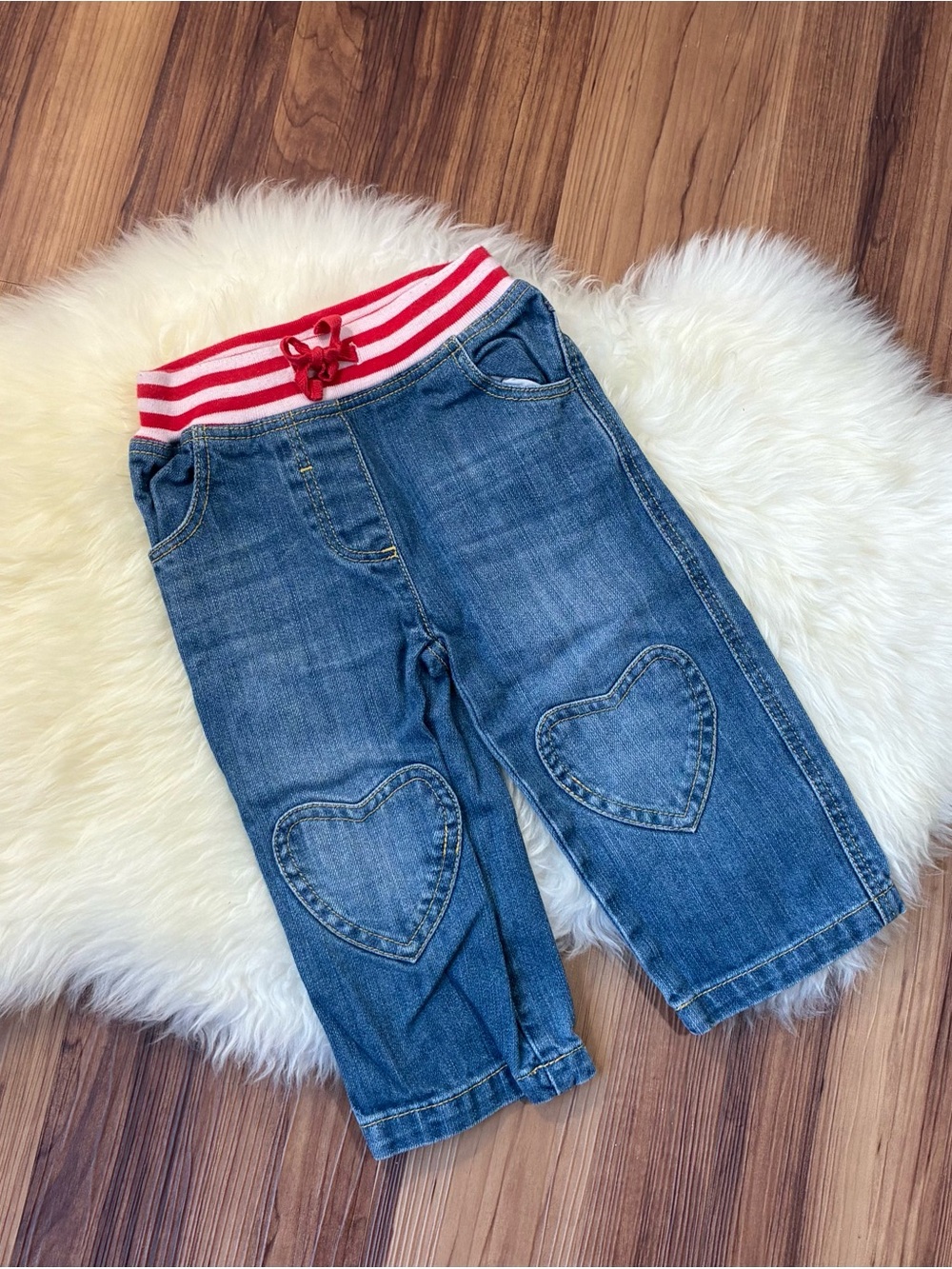 Baby Boden Heart Knee Patch Denim Jeans • Size 18/24M